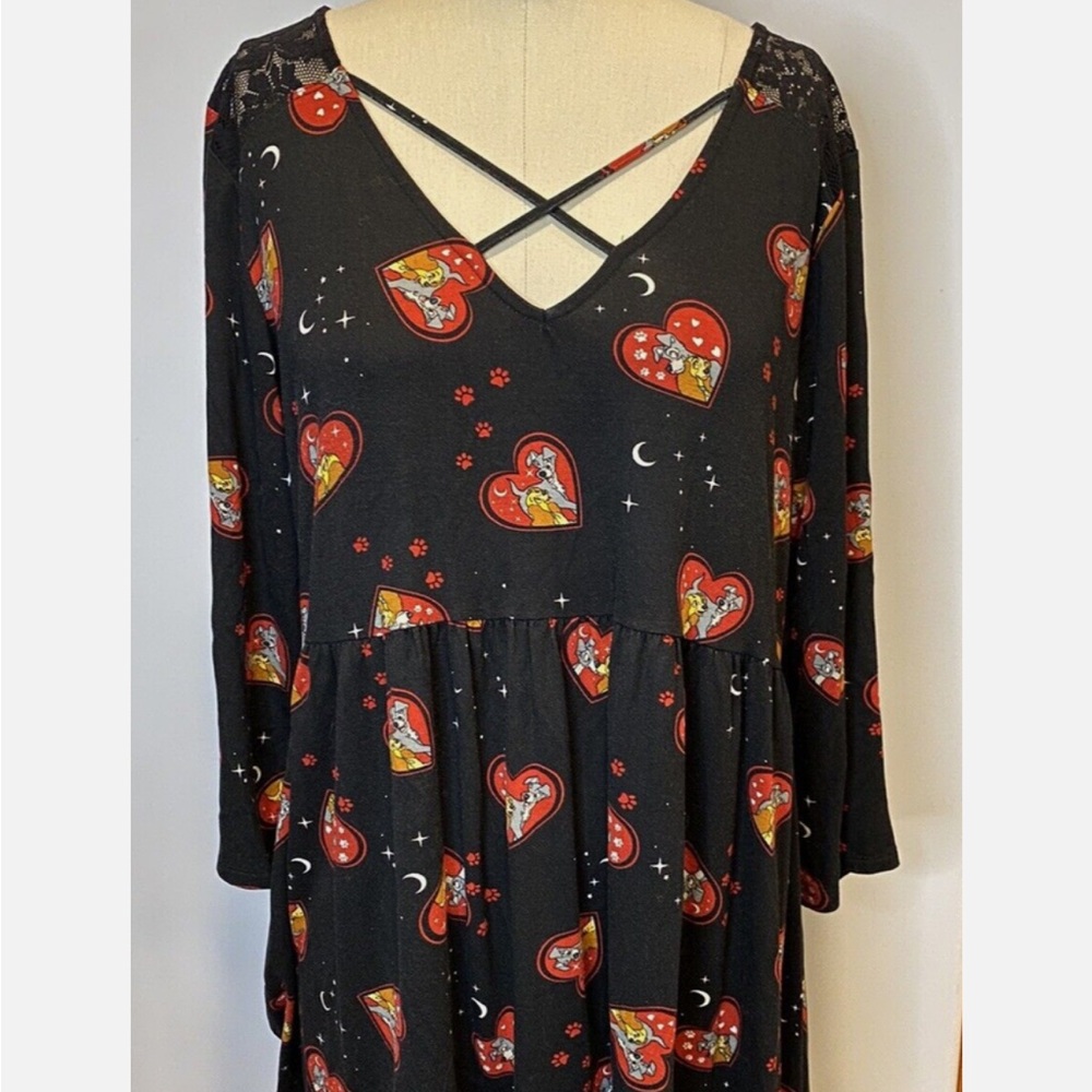 Disney Black Long Sleeve Blouse with Lady and the Tramp Heart Print